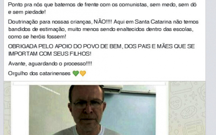 Uma das postagens contra o professor Otílio