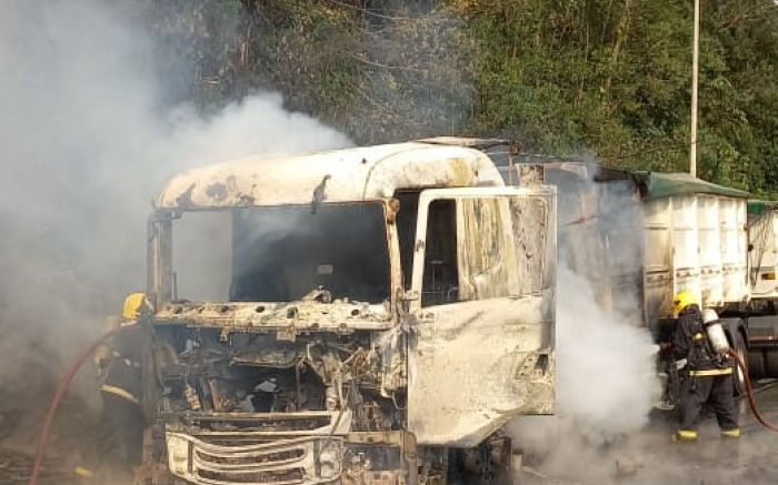 Chamas destruíram a cabine do caminhão (Foto: divulgação)