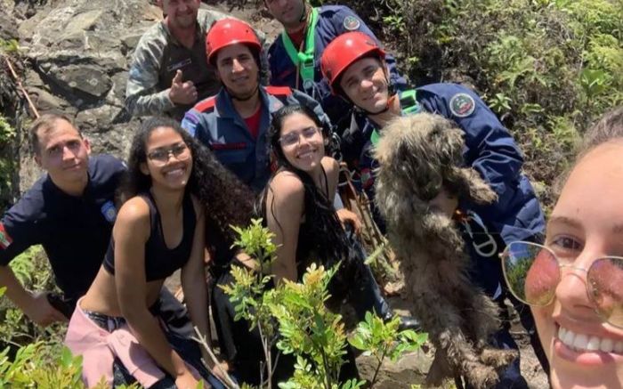 Trilheiras ouviram o latido do animal e acionaram os bombeiros Foto: Divulgação