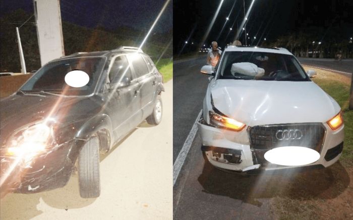 Motorista da Tucson, um homem de 67 anos, não teve ferimentos, assim como o motorista do Santana. Fotos Divulgação/Penha On Line.