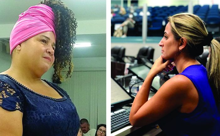 Regina (à esquerda) diz que "agressão corporativa" acontece quando se agride alguém por conta do trabalho. À direita, a vereadora Juliana./Fotos Divulgação.