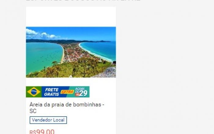 Anúncio vende areia da praia de Bombinhas