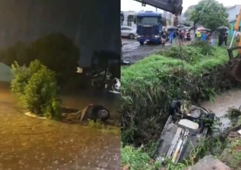 Automóvel foi retirado por guindaste