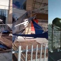Vento derruba toldos de loja em Bombinhas