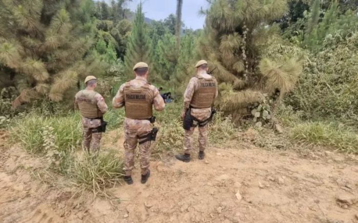 Corpos estavam com as mãos amarradas e um deles tinha um cachimbo de crack na boca (Foto: Divulgação/PMSC)