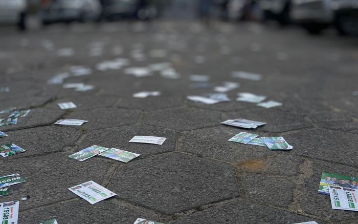 Santinhos são do candidato do MDB (Foto: Leitor)