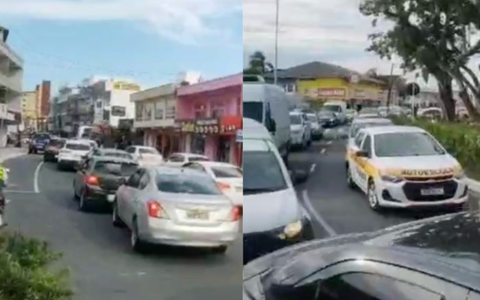 Trânsito na saída do ferry-boat em Navegantes enfrenta caos por conta de obras (Foto: do leitor)