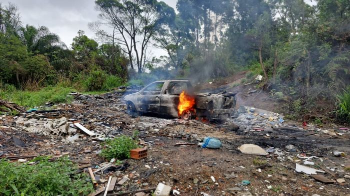 Por sorte, o fogo não se espalhou para a mata (Foto: Divulgação/CBMSC)