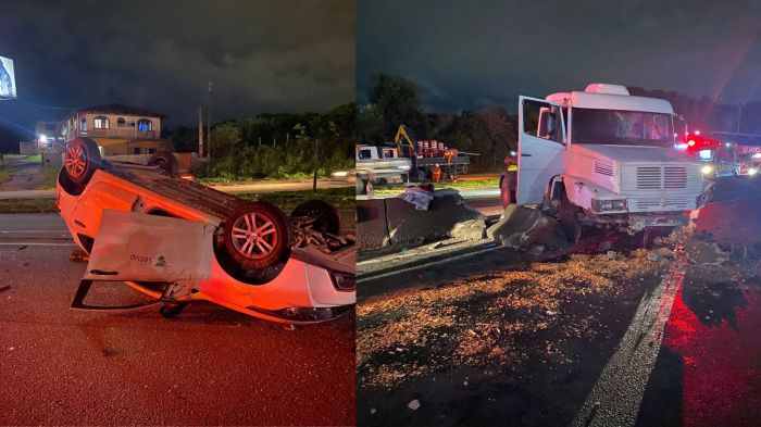 Os dois motoristas não tiveram ferimentos graves (Foto: Divulgação/CBMSC)