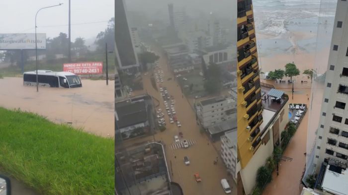 Ônibus e dois carros ficaram submersos na BR 101 (Foto: Leitor)