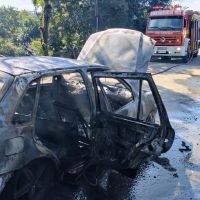 Carro é destruído pelas chamas na estrada Geral do Escalvado