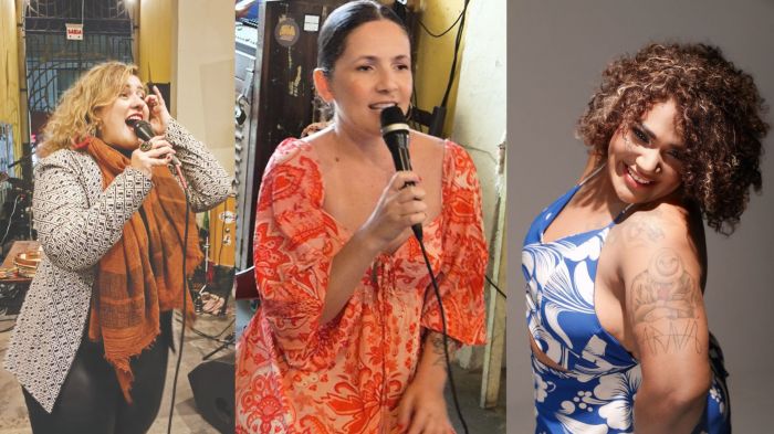 Bárbara Damásio, Noemy Santos e Natália Pereira representam o samba  de Itajaí