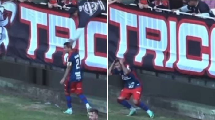 Lateral Victor Guilherme levou tapa de torcedor durante partida contra o Joinville, na Arena (Foto: Reprodução)