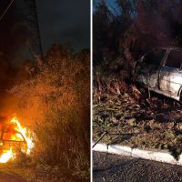 Carro abandonado pega fogo em Itajaí