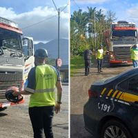 PRF flagra motorista de capacete em carreta sem para-brisa
