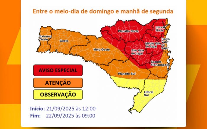 A Defesa Civil orienta cuidados diante do risco alto para Camboriú (Foto: Divulgação Defesa Civil)