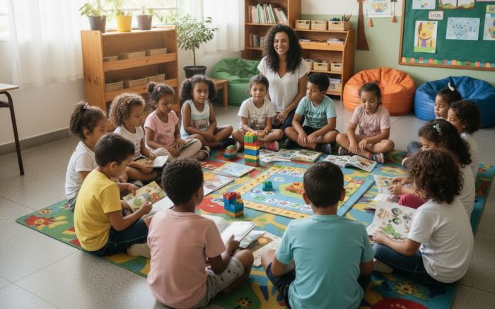 Momentos coletivos fortalecem o aprendizado (GERADA COM IA)