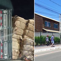 Caminhão tomba na BR; carro capota no Gravatá