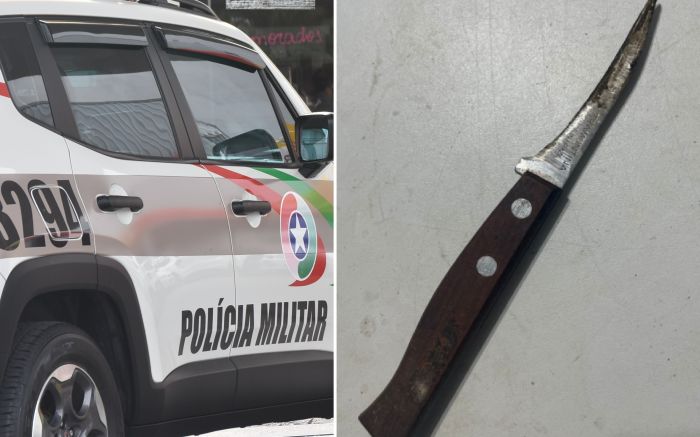 Faca de cozinha usada no crime foi apreendida perto da vítima (Foto: Divulgação PMSC)