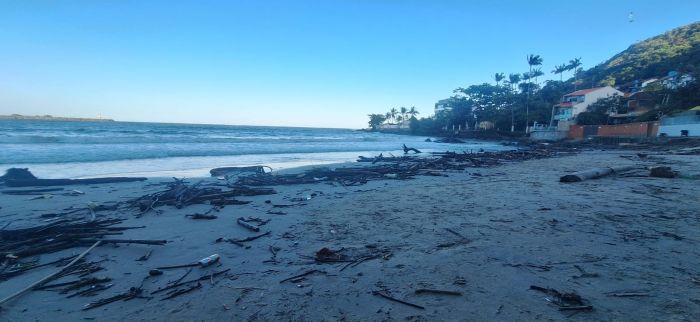 As praias de Itajaí, como a do Geremias, estão amanhecendo com muita sujeira, de acordo com relatos de moradores (Foto: Leitor)