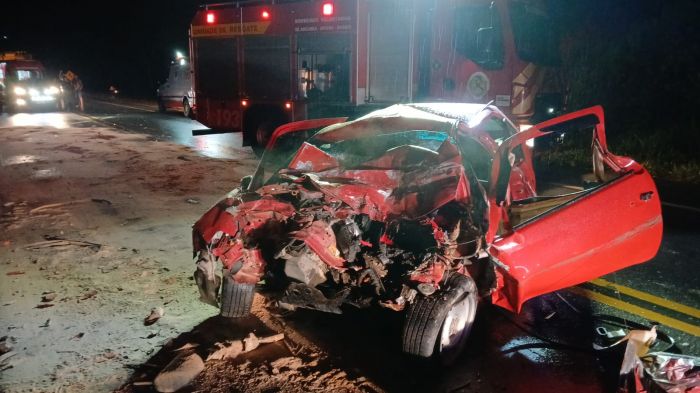 Um homem morreu em acidente entre caminhão e carro na BR 470 (Foto: Divulgação/CBV/Gerson)