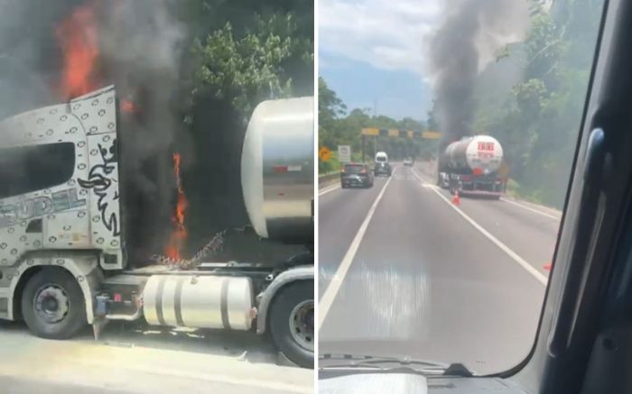 Bombeiros combatem chamas em trecho da rodovia (Foto: Reprodução/Redes sociais)