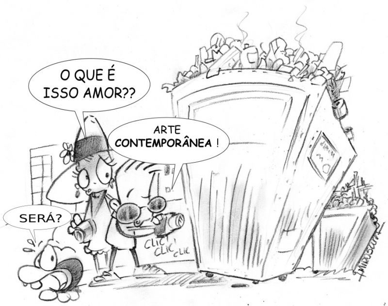 Enquanto isso, nos pontos turísticos de Itajaí, latões de lixo... (charge: Miro Souza)