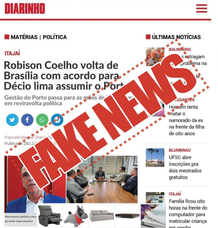 Mentirada! Criminosos criaram matéria fake do DIARINHO e espalharam. Não é verdade que o chefão do Sebrae nacional, Décio Lima, vai ser o chefão do Porto  (foto: divulgação)