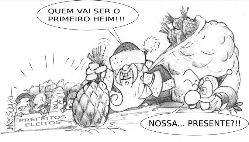 Enquanto isso, o véio Noel continua a presentear os eleitos...  (charge Miro Souza)